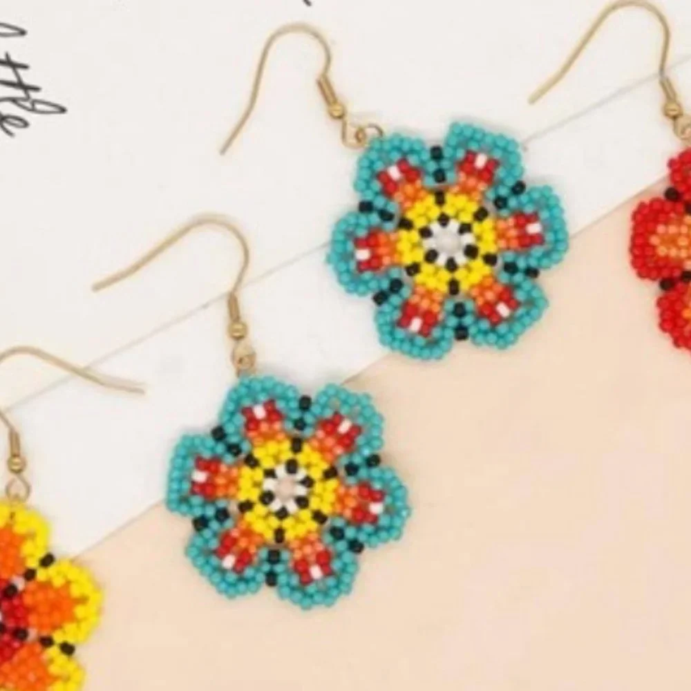 ❤️❤️ FREE Kaleidoscope Beaded Flower Floral Hipster Chic Glam Drop Hip Earrings